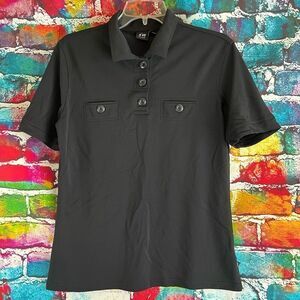 N'VO by Lanctot Black Short Sleeve Athletic Golf Polo Style Shirt Size Large